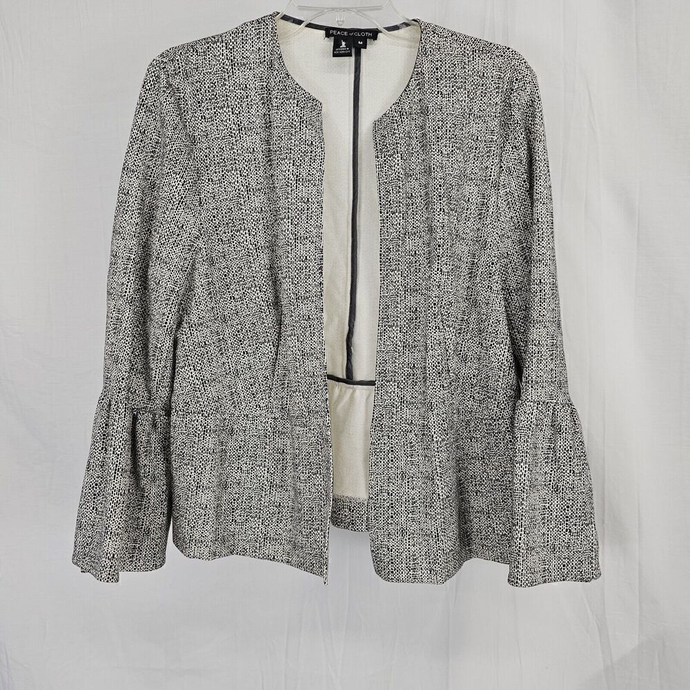 PEACE of CLOTH Womens Kenzie Tile Print Jacket Long Sleeve Bell Peplum Medium